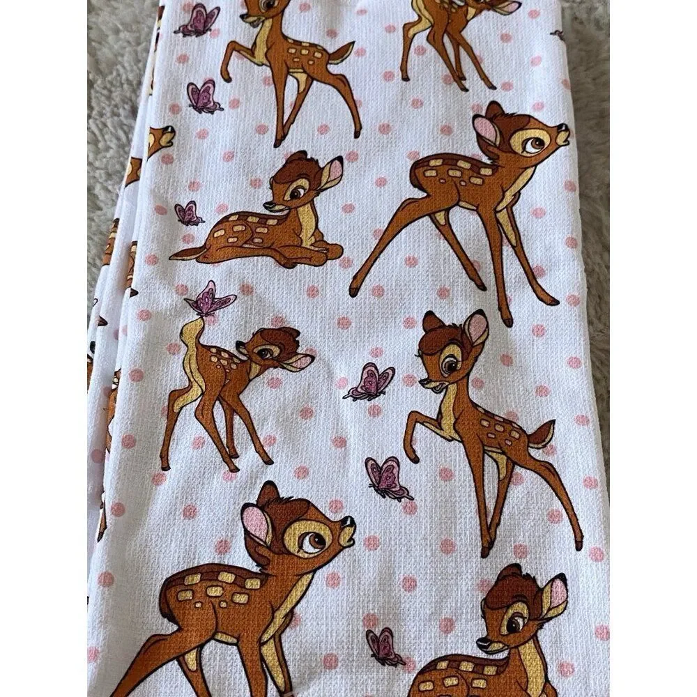 Set Of 2 Disney Bambi And Butterflies Kitchen Towels 18” X 28” Cotton NEW‎